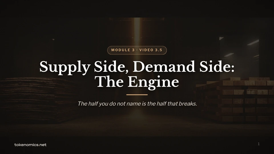 Title card from lesson 3.5, Supply Side, Demand Side.