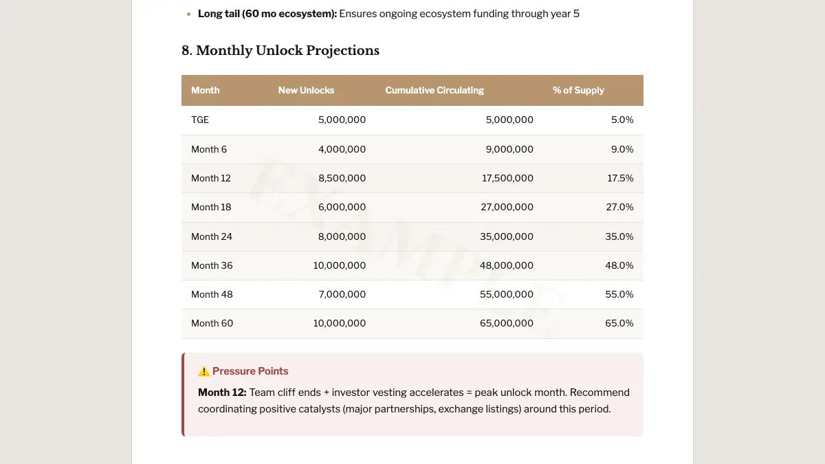 Monthly unlock chart